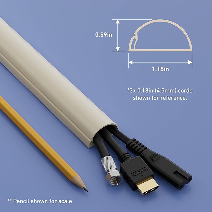 D-Line Half Round Cord Hider, Patented Cable Cover, Hide TV Wall Mount Wires, Raceway for Cords, Decorative Wire Covers, Paintable, Adhesive Cable Concealer - 2X 1.18in W x 0.59in H x 39in L - Beige