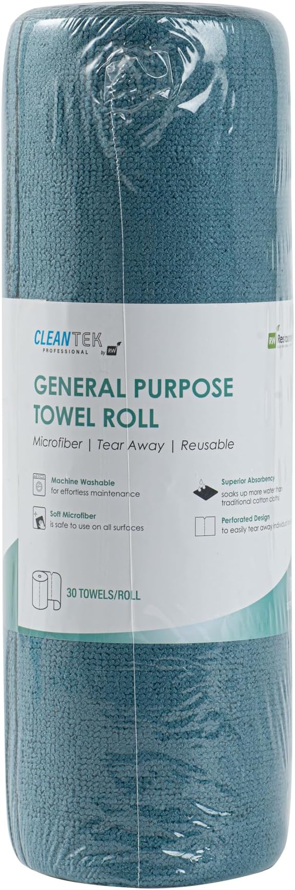 Restaurantware-Clean Tek Professional 11.8 x 11.8 Inch Microfiber Towel Rolls, 300 Reusable Towel Rolls - Tear Away, Perforated, Teal Microfiber Cleaning Roll, For All The Cleaning Tasks