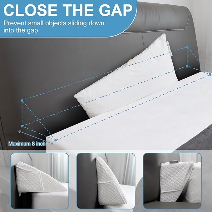 HABUTWAY King Size Bed Wedge Pillow for Headboard, Bed Gap Filler(0-8"), Memory Foam Mattress Wedge Pillow Triangle Bloster for Sleeping, Close The Gap Between Headboard and Mattress Space Filler