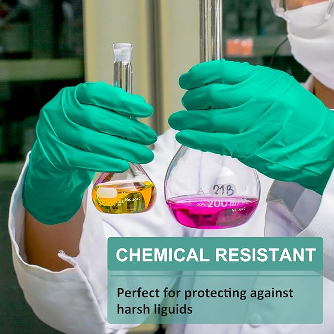 Beieverluck 10 Pairs Chemical Resistant Gloves, Reusable Heavy Duty Rubber Work Gloves, 12.6" Long Nitrile Gloves for Acid Alkali Oil Protection and Industrial Use Household, X-Large