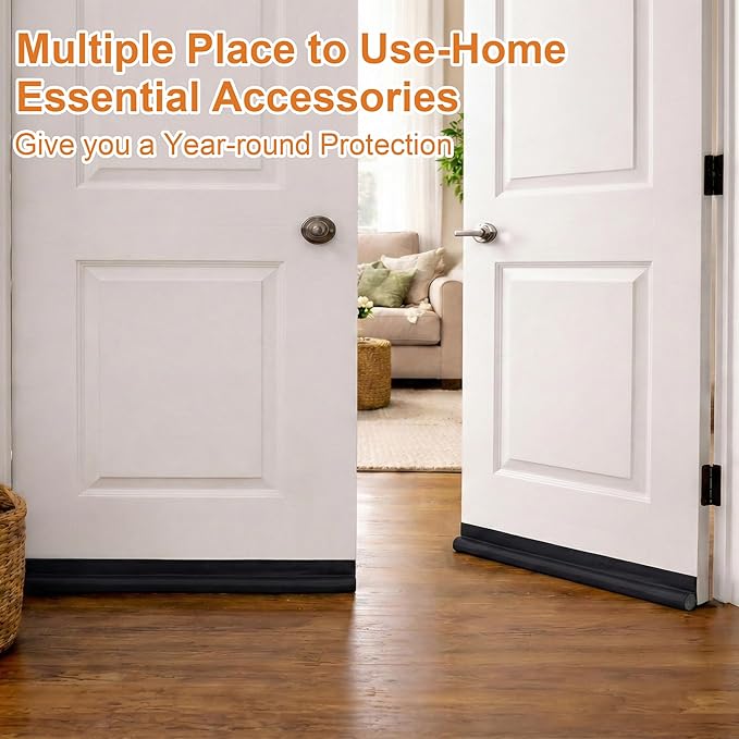 HomeProtect Door Draft Stopper 2 Pack Adjustable, Door Sweep for Bottom of Door, Weather Stripping Door Seal Interior & Exterior, Block Cold Air, Sound Light Dust, Easy to Install,32” Black