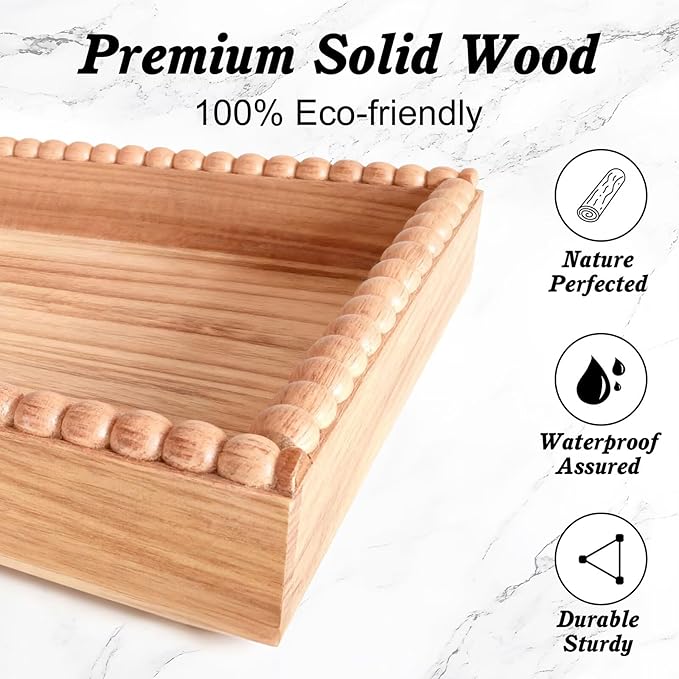 2-Tier Perfume & Makeup Organizer with 8 Jewelry Hooks, Eco-Coated Paulownia Wood Vanity Tray for Bathroom, Coffee Bar & Dresser - Large Storage Shelf for Skincare Bottles (Light Brown & Black)