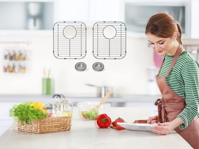 4Pack Stainless Steel Sink Protectors for Kitchen Sink, 13.1"x11.6"x1" Sink Grid Universal with Rear Drain, Rust-Resistant Metal Sink Rack for Bottom of Sink with Sink Strainers (Rear Drain/Set 2)