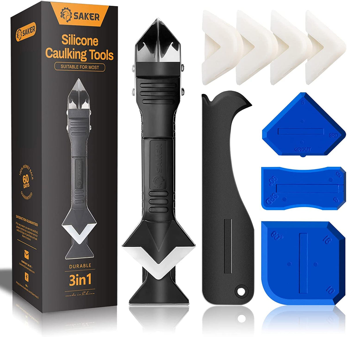 Saker Silicone Caulking Tool 3-in-1 Grout Removal Tool Kit - Image 1