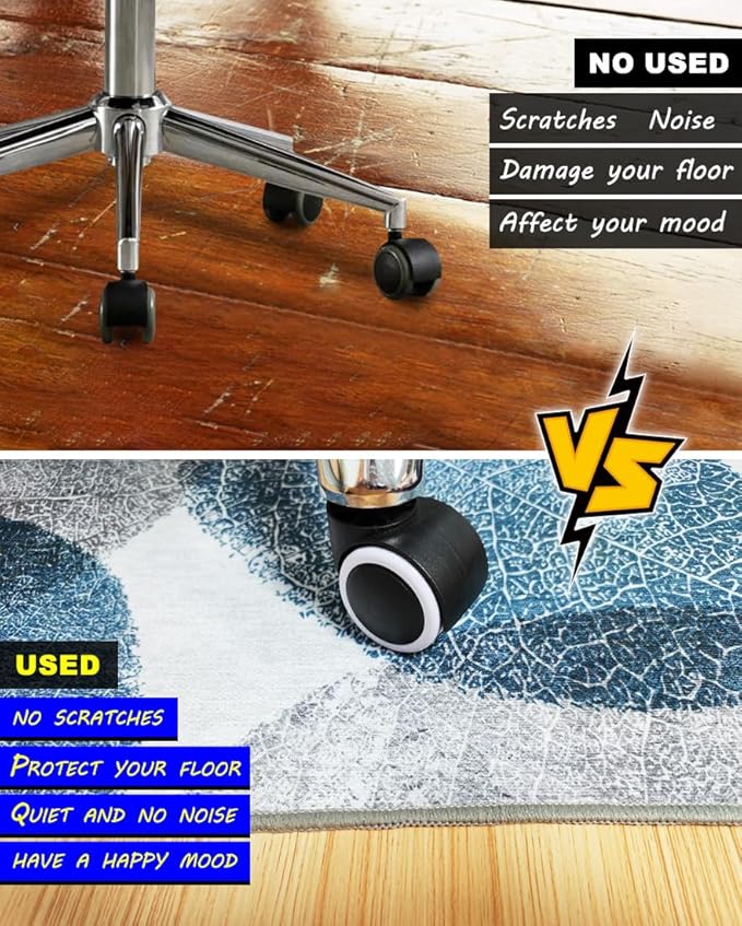 Office Chair Mat for Hardwood Floor & Low-Pile Carpet,36"*48" Highly Premium Quality Protector Floor Mat,Desk Chair Mat - Anti-Slip Chair Rug Mat for Office Home Laminate Floor Blue Leaf