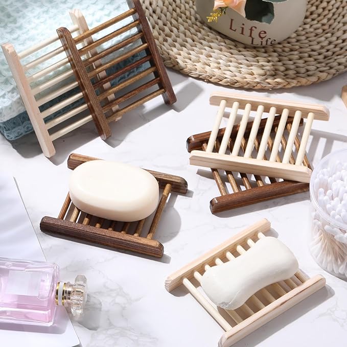 Rtteri 120 Pieces Bamboo Wood Soap Dish Tray Bathroom Wooden Soap Holder Handmade Bathtub Shower Dish Accessories for Home Bathroom Kitchen Sponge Scrubber