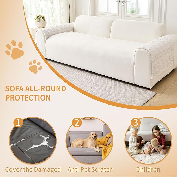 Waterproof Couch Cover for Dogs Washable,Fuzzy Pet Couch Covers for Sofa,Thick Soft Dog Mat Non-Slip Couch Covers for 3 Cushion Couch Sofa Pet Friendly (White, 23 * 23(2pcs))