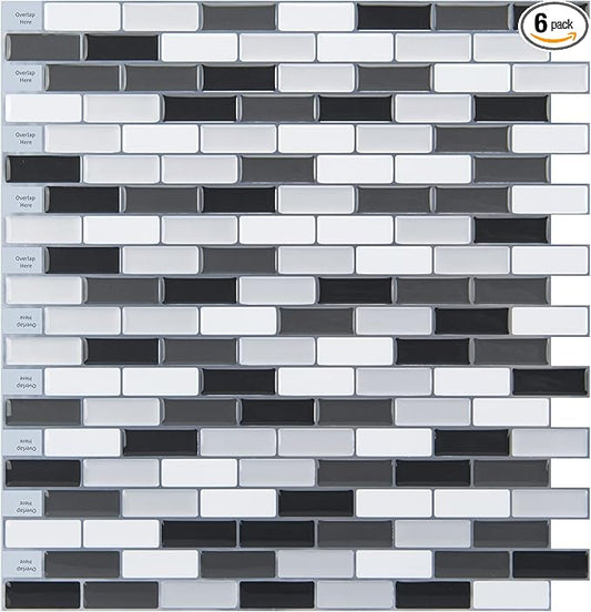 Art3d 6-Sheet (Pack Of 6) Wall Panel Marble, Black/White