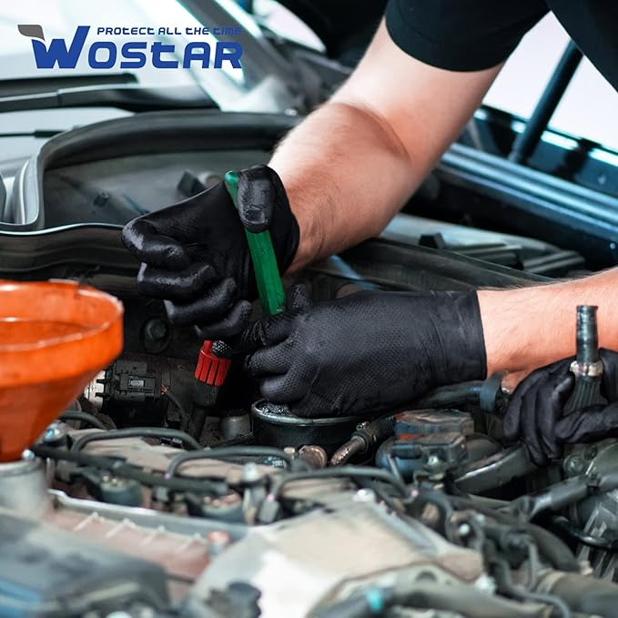Wostar Black Raised Diamond Texture 8 Mil Nitrile XLarge Glove Latex & Powder Free 100 Count Black Nitrile Disposable Glove