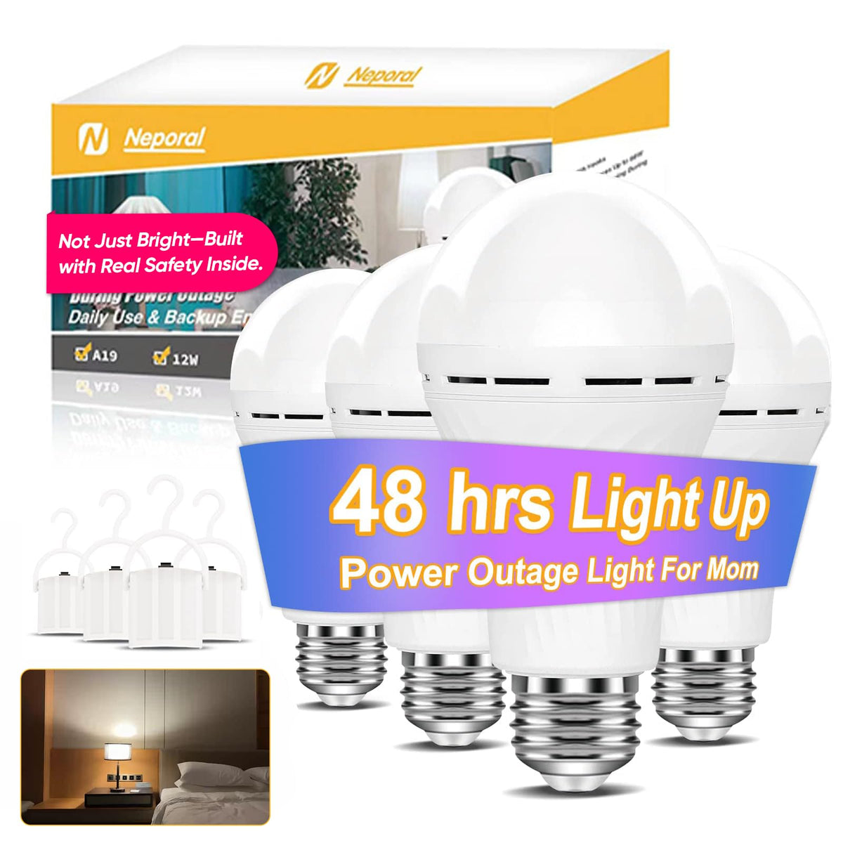 Neporal LITE Emergency Rechargeable Light Bulbs A19, Light Up - Image 1