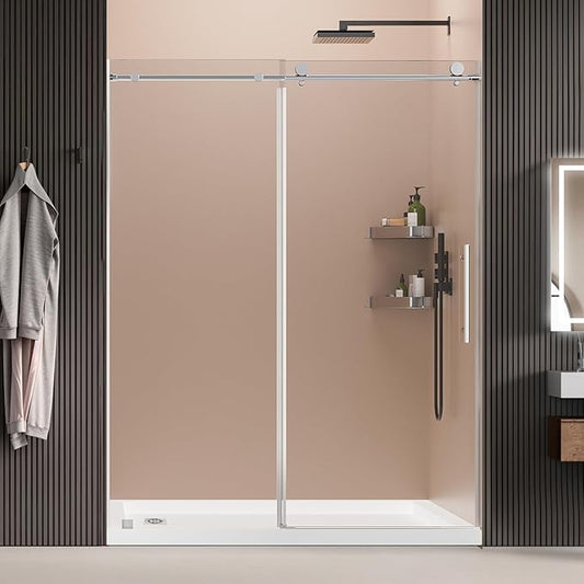 58-60" Wx74 H Frameless Single Sliding Shower Door, 5/16" Tempered Glass&Shatter Proof Film Doubling Safety, Easy Clean Coating&Stainless Steel Hardware,Strong Seals Water Protection