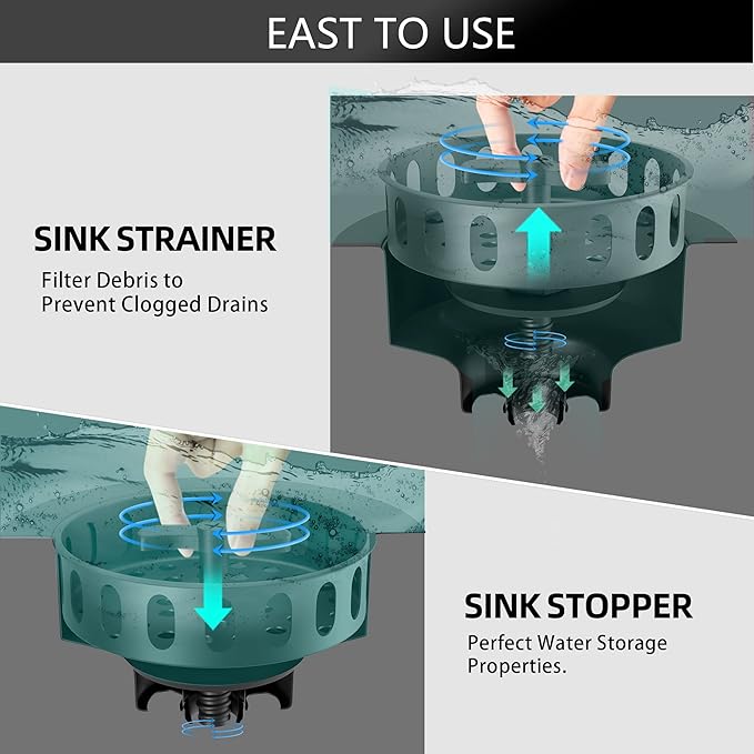 Black Sink Drain 3-1/2 Inch Kitchen Sink Drain Strainer Assembly Kit with Stainless Steel Strainer Basket and Drain Stopper for Standard Kitchen Sink Matte Black