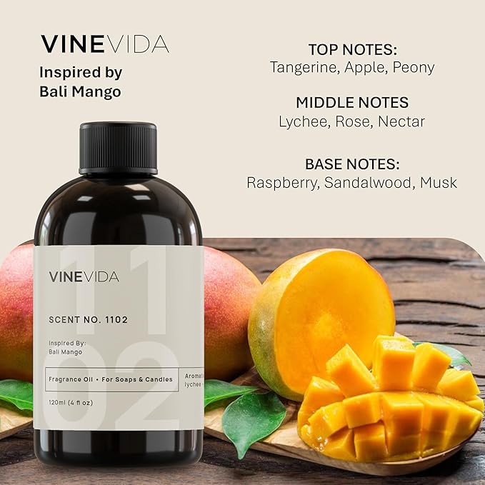 VINEVIDA [4oz] Scent NO. 1102 Bali Mango Fragrance Oil for Candle Making and Soap Making - Premium Candle Scents for Soy Candles