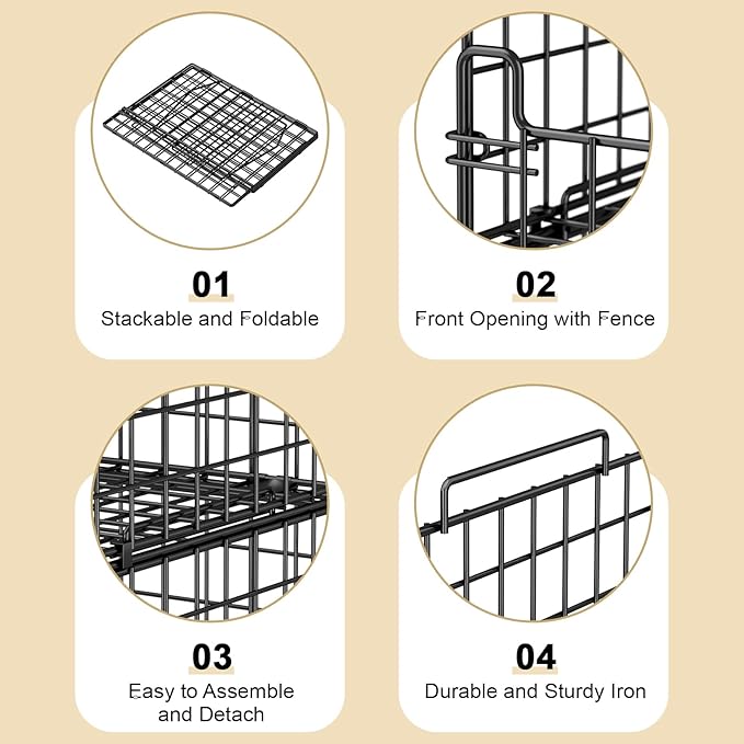 4 Tier Stackable Closet Organizers and Storage Basket - Sturdy Metal Foldable Storage Bin for Sweaters, Jeans and Clothes, Space-Saving Shelf Organizer System for Wardrobe, Black
