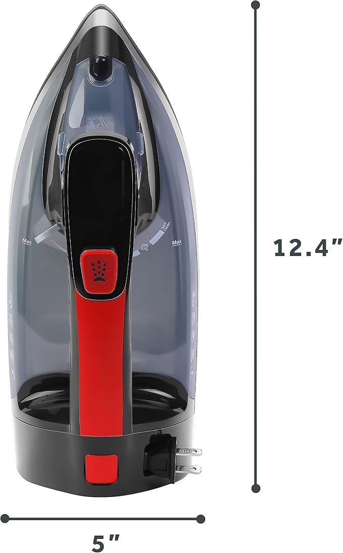 Sunbeam Professional 1700W Digital Steam Iron, 11-Heat Settings, Multi-Color LCD Display Screen, Precision Ironing, Horizontal or Vertical Shot of Steam, 8' Retractable Cord, Black and Red