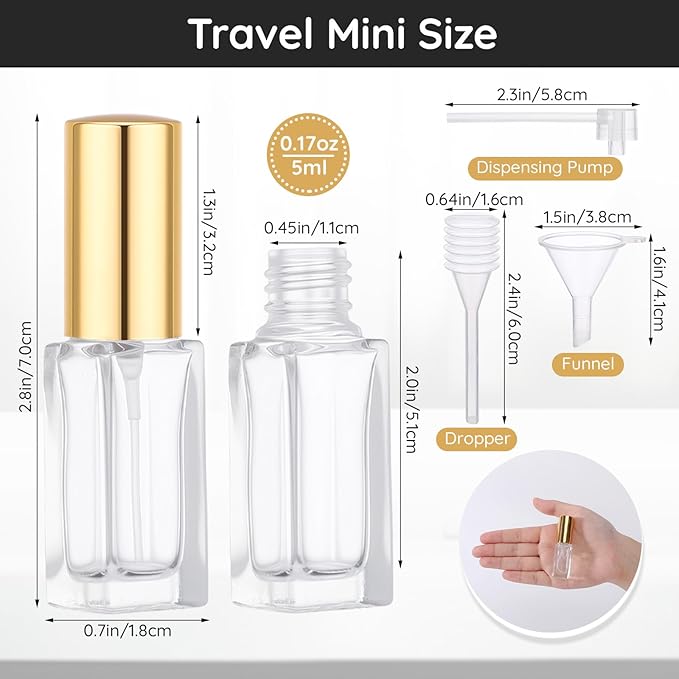 Segbeauty 40pcs 0.17oz Empty Atomizer Sprayer for Perfume, Bulk Glass Travel Bottles, Refillable Travel Cologne Sprayer with Perfume Refill Kit, 5ml Small Cologne Atomizer Mini Glass Spray Bottles