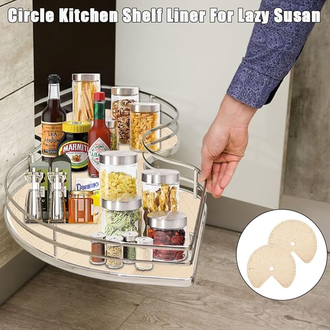 2 PCS 28" Lazy Susan Shelf Liner, Jaxbo Silicone Lazy Susan Liner for Dual Tier Pie Cut Organizer,Non-Slip Thermal Protection Mat