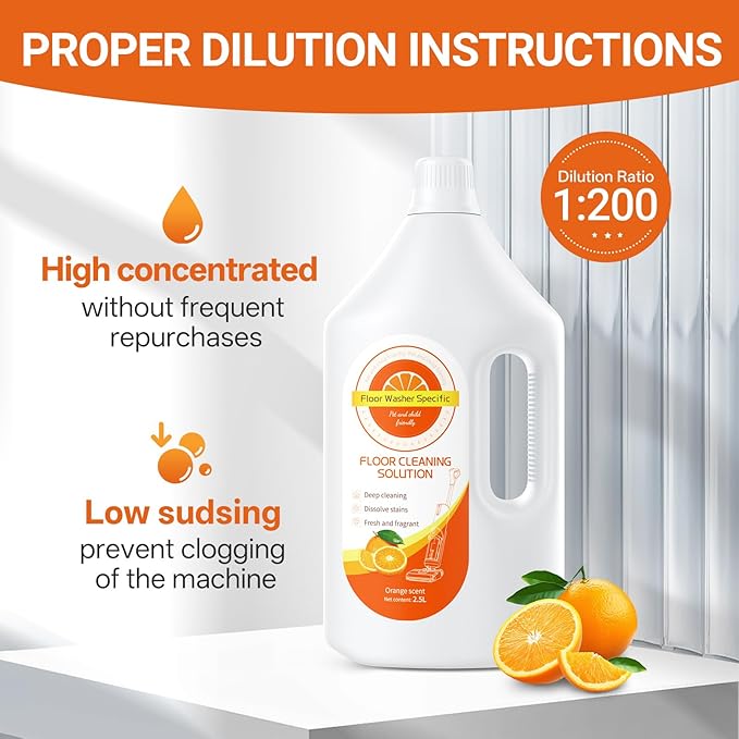 Floor Cleaner Compatible with Tineco Cleaning Solution, Suitable with All Robotic Vacuum Mop and Cordless Wet/Dry Vacuum Mop Cleaner, Multi-Surface Deodorizing & Cleaning Solution (2.5 L, Orange)