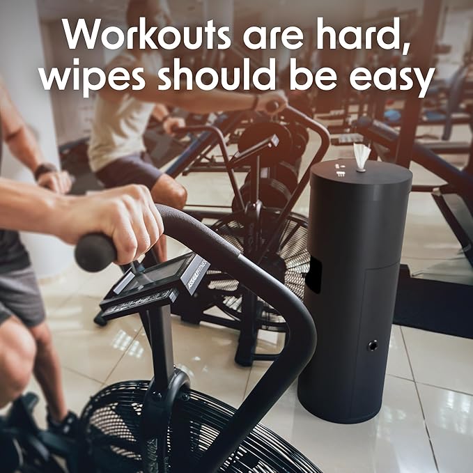 Wipex Wipe Dispenser Refill Bundle - 700 Count Gym Wipes for Equipment, Lemongrass & Eucalyptus Scent with Black Stainless Steel Floor Dispenser & Trashcan, Perfect for Fitness Centers & Facilities