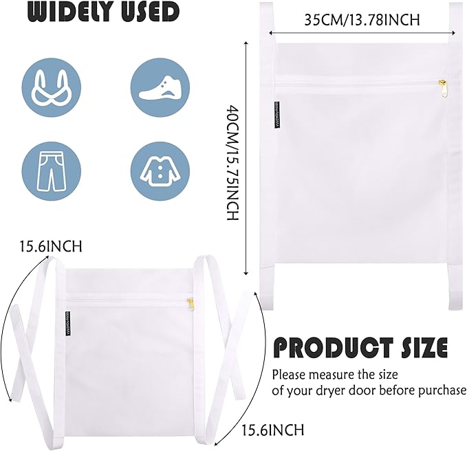 Shoe Drying Bag, Sneaker Bags for Dryer, Bag for Drying Shoes, Reusable Shoe Dryer Mesh Bags, Honeycomb Net Laundry Bags with Zipper & Strap for Washing Machine, Shoes, Clothing, 15.7x13.8 Inch, White