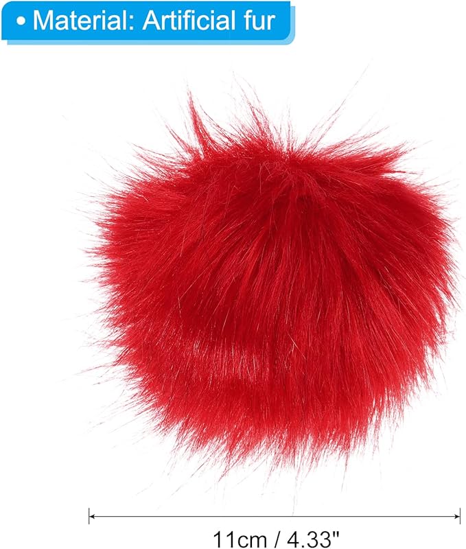 PATIKIL Faux Fur Pom Poms for Hats, 6 Pcs Fluffy Soft Fur Poms Balls with Snap Button for Keychain Knitting Hats DIY Scarves Gloves Bag Christmas, Red