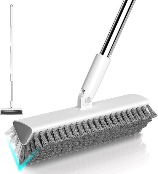 Grout Brush with Long Handle, Heavy-Duty Tile and Shower Floor Scrub Brush Stiff, Professional Grout Cleaner for Bathroom, Kitchen, Floor, Tile Brush Concrete Surfaces