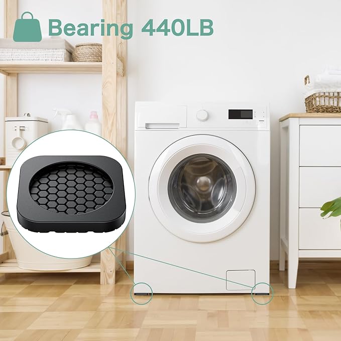 DEWEL Anti Vibration Pads for Washing Machine, Washer and Dryer Pedestals, Rubber Washing Machine Foot Pads Shock Absorbing & Non-Slip Protect The Laundry Room Floor (4 Pcs)