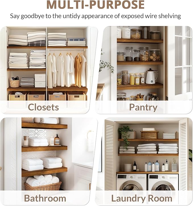 Wire Shelf Covers, Bamboo Wire Rack Covers for Pantry, Closet (5pcs, 28" W x 16" D)