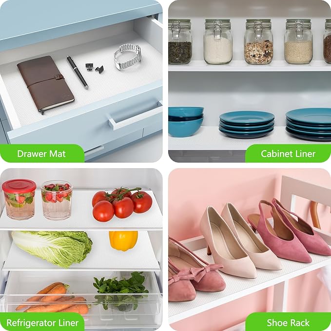 White Shelf Liners for Kitchen Cabinets Non Adhesive Drawer Liner for Bathroom Waterproof Refrigerator Liners for Shelves Fridge Plastic Mats Cabinet Cupboard Liner 17.5 x 393.7 Inches