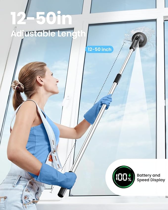 Electric Spin Scrubber with 7 Brush Heads & Extendable Handle for Bathroom and Kitchen Cleaning