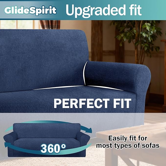 Waterproof Couch Cover, Stretch Non-Slip Oversized Sofa Slipcover with Elastic Bottom Stay-in-Place - Leakproof Furniture Protector for Kids & Pets - Washable (Oversized Sofa, Navy)