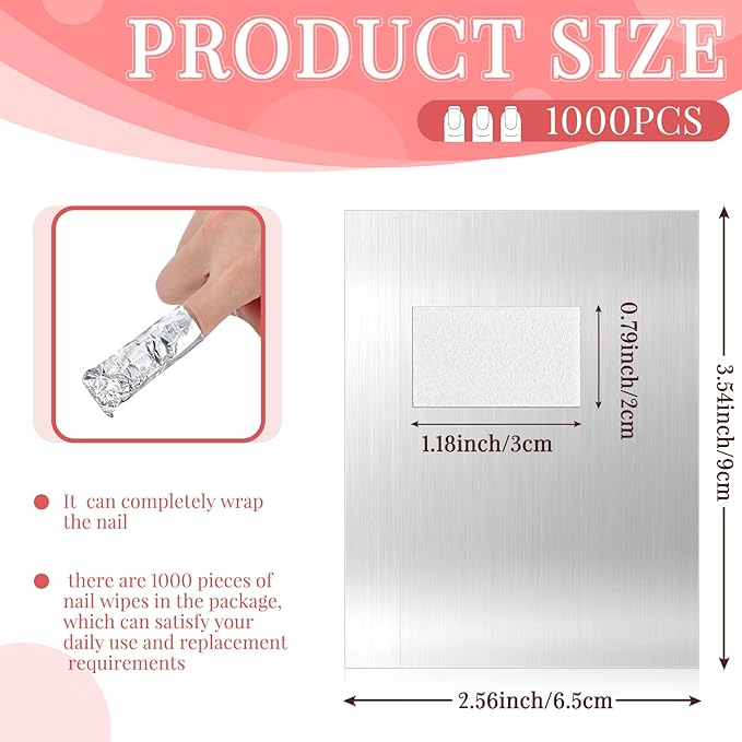 Demissle 1000 Pcs Gel Nail Polish Remover Foil Wraps Bulk Nail Soak off Foil Wraps Gel Finger Polish Remover with Pre-Attached Lint Pad, Silver