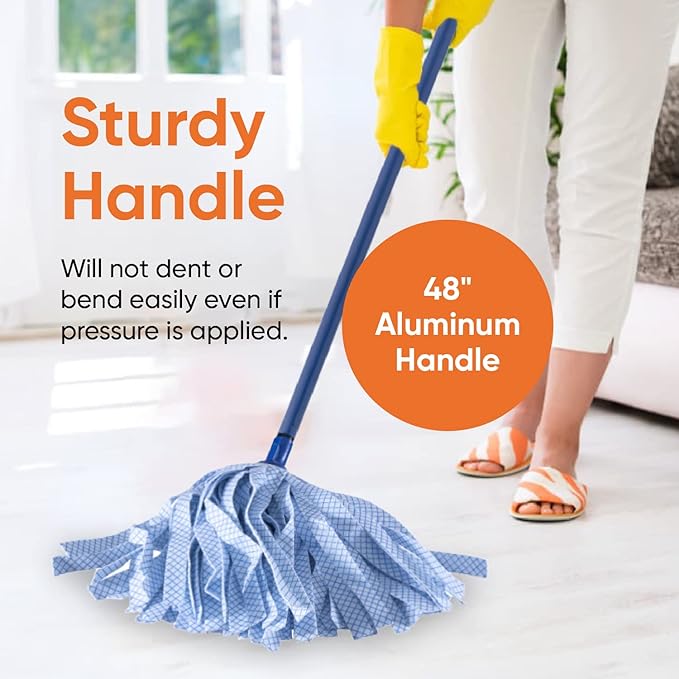 Superio String Mop Replacement, Cotton Mop Head Refill, Blue Heavy Duty for Hardwood Floor Cleaning
