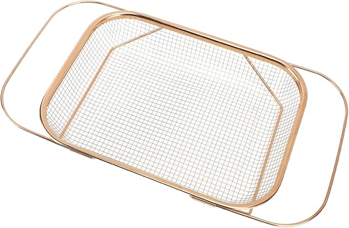 JTLB Over The Sink Colander Strainer Basket Stainless Steel for Kitchen Sink with Handles Fine Mesh Expandable Kitchen Essentials Rectangle (Rose Gold)