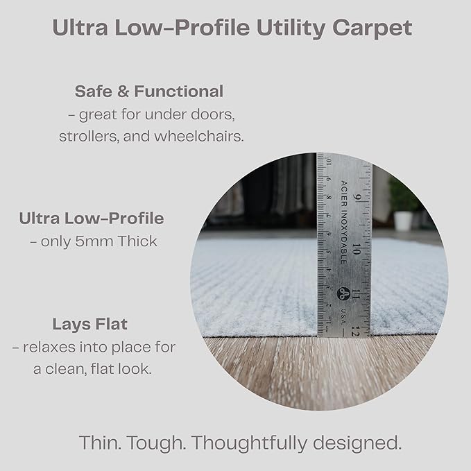 iCustomRug Ribbed Entryway Door Mat – 3'x9' Grey, Indoor/Outdoor, Non-Slip TPR Rubber Backing, Low-Profile All-Weather Carpet, Non-Shedding & Easy Care, Utility Rug Ideal for High Traffic Areas