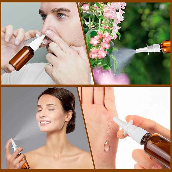 10 Pcs Nasal Spray Bottle, 30ML/1oz 6 Pcs Glass Nose Spray Bottle Empty, Fine Mist Sprayers Atomizers with 2 Funnels and 2 Labels