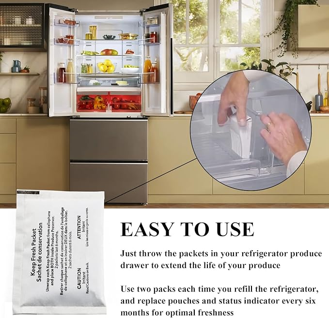 W10346771A Fresh Flow Produce Preserver Keep Fresh Packet Refill Compatible with Whirlpool Refrigerator Replaces Part # P1FB6S1 & P1KL6S1CS (8 Pouches - 4 Pack)