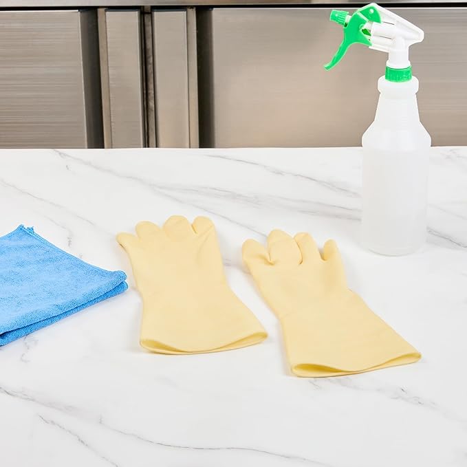 Restaurantware-Clean Tek Professional 22 Mil Large Cleaning Gloves, 10 Pairs Of Long Cuff Gloves - No-Slip Grip, No-Powder, Yellow Latex Gloves For Kitchen Cleaning, Ideal For Washing Dishes