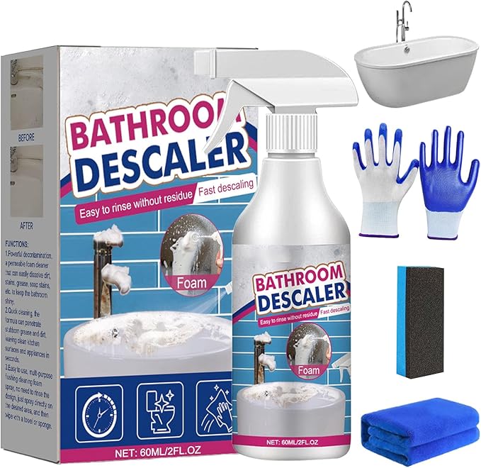 Bathroom Descaler Foam Cleaner, Bathroom Descaler Foam Cleaner Spray, All Purpose Rinse Cleaning Foams Spray, Stubborn Stains Cleaner for Bathtub, Toilet, Glass, Faucet (1PC)