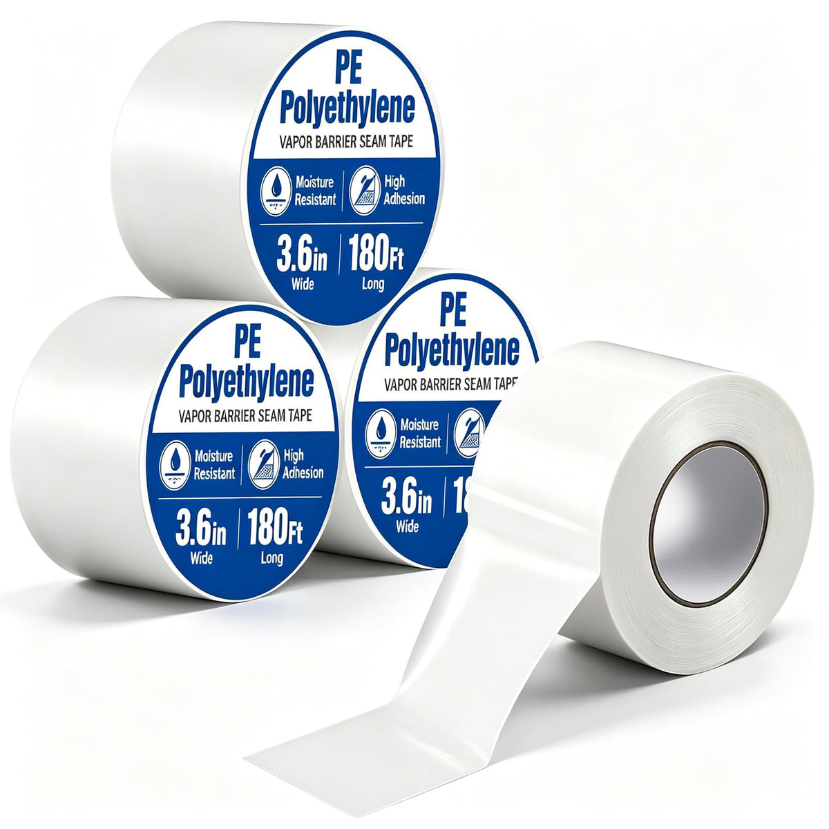 4 Rolls Vapor Barrier Tape, 3.6" x 180 ft, Polyethylene Seam Tape - Image 1