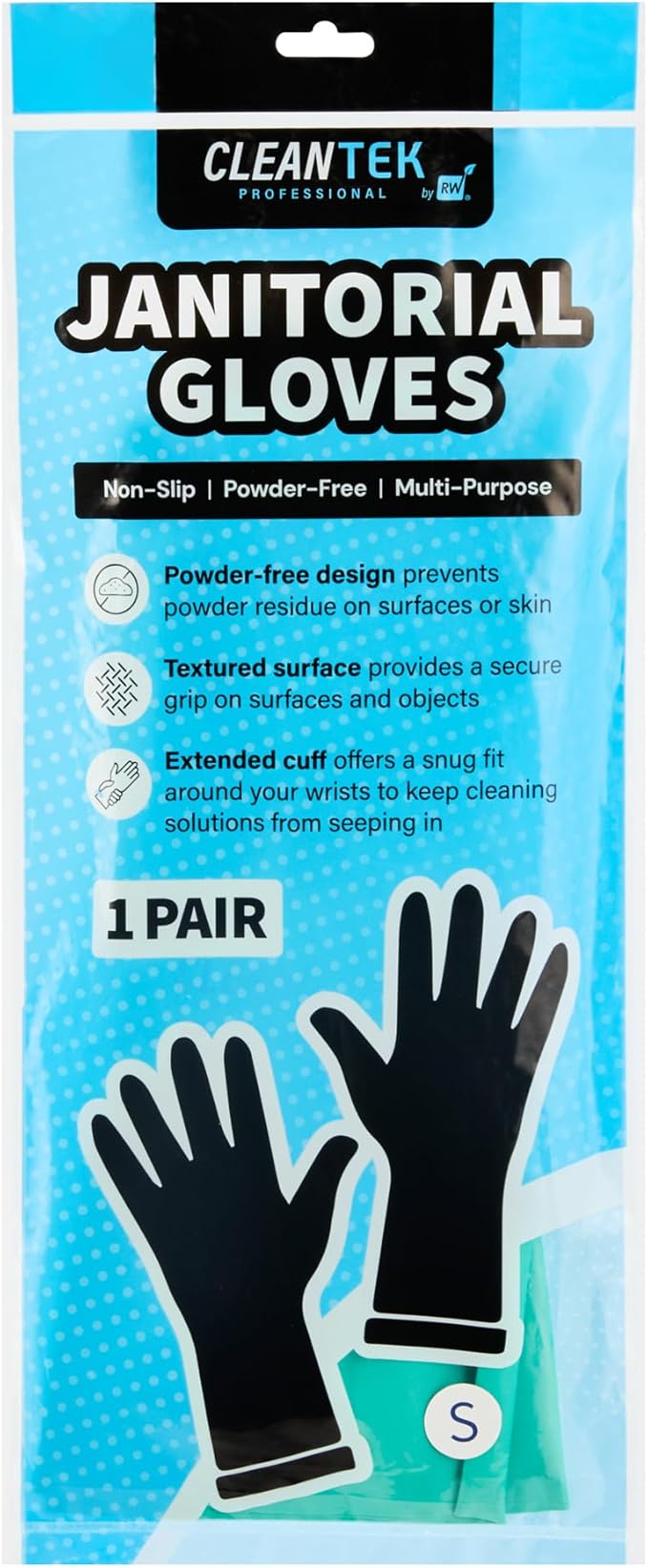 Restaurantware-Clean Tek Professional 15 Mil Small Cleaning Gloves, 1 Pair Of Long Cuff Gloves - Flock Lining, No-Powder, Green Nitrile Chemical Tolerant Gloves, No-Latex, Heavy-Duty Tasks