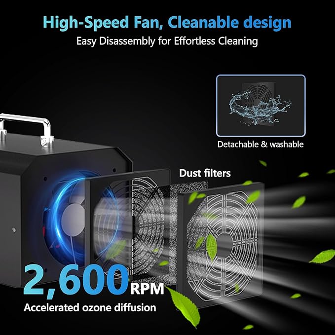PowerScale Ozone Generator 90,000mg/h O3 Intelligent Control Ozone Odor Eliminator Commercial Ozone Machine Odor Removal, For Home, Car, Pet Room - High Capacity Ionizer Ozone Air Purifier, Black