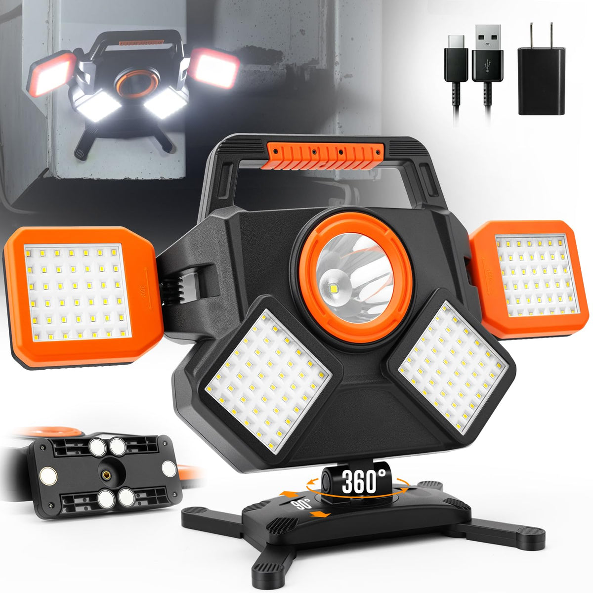 5000LM Rechargeable Work Light, Multi-Panel LED for Emergency - Image 1