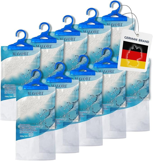 Hanging Moisture Absorber Bags, Dehumidifier Bags for Closet, Wardrobe and Laundry Room, Reduce Moisture, Odors, and Dampness, Long-Lasting Humidity Control, 16.9 oz per Bag (Pack of 10)