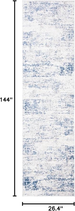 SAFAVIEH Amelia Collection Runner Rug - 2'2" x 12', Ivory & Blue, Modern Abstract Design, Non-Shedding & Easy Care, Ideal for High Traffic Areas in Living Room, Bedroom (ALA700A)