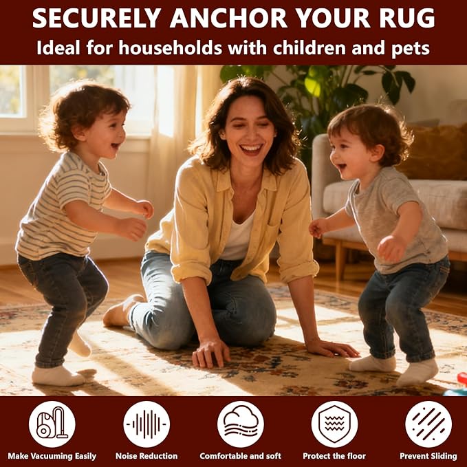 Non Slip Rug Pad Gripper, 3 x 5 Ft Extra Thick Foam Under Area Rug Carpet Pads for Any Hard Surface Floors, Keep Your Carpets Safe and in Place, Prevent Rug from Wrinkling or Buckling