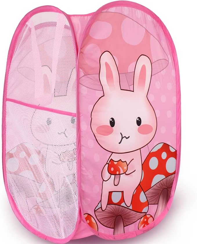 Cute Foldable Laundry Toys Tidy Clothes Socks Basket Storage Bag (Pink Rabbit)