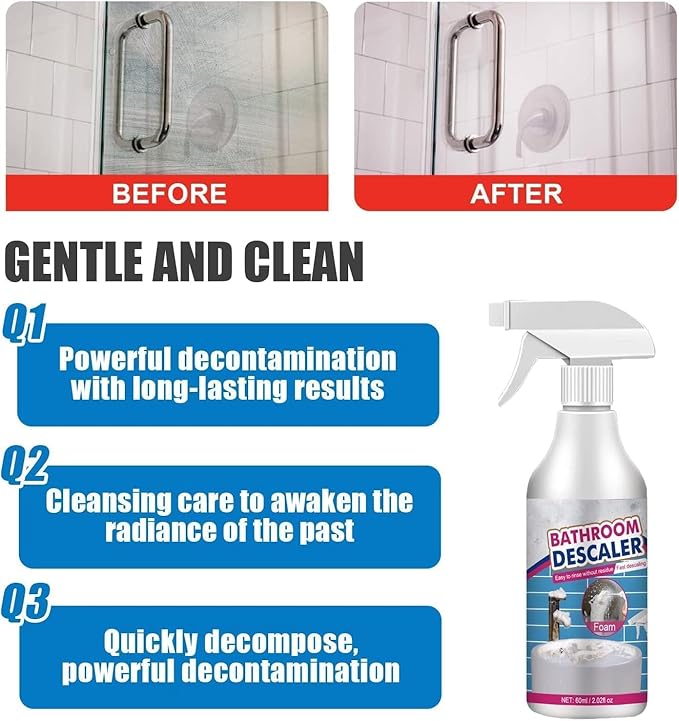 Bathroom Descaler Foam Cleaner, Bathroom Descaler Foam Cleaner Spray, All Purpose Rinse Cleaning Foams Spray, Stubborn Stains Cleaner for Bathtub, Toilet, Glass, Faucet (2PCS)