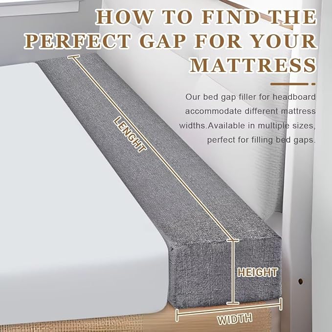 Bed Gap Filler,High-Density Bed Crack Filler with Removable Cover,Mattress Extender for Headboard Gap,Spacer Filler Between Mattress and Wall,Bed Wedge Gap Filler,Full Size,Dark Gray,76"x6"x6"