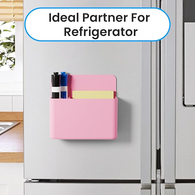 3 Pcs Magnetic Pen Holder, Magnetic Dry Erase Marker Holder, Wall Marker Pencil Holder for Fridge, Whiteboard Marker Holder for School, Office, Home, Locker Accessories (Pink)